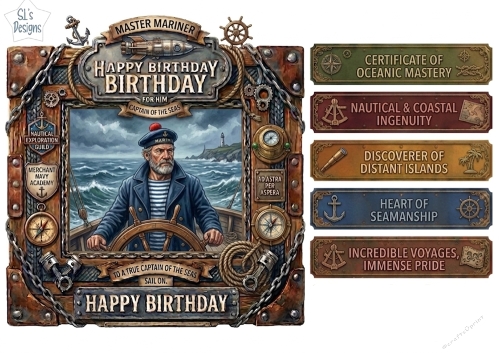 Master Mariner Nautical Birthday Topper Sheet for Him – Captain of the Seas Design