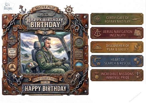 Master Pilot Helicopter Birthday Topper Sheet for Him – Aviation & Steampunk Design