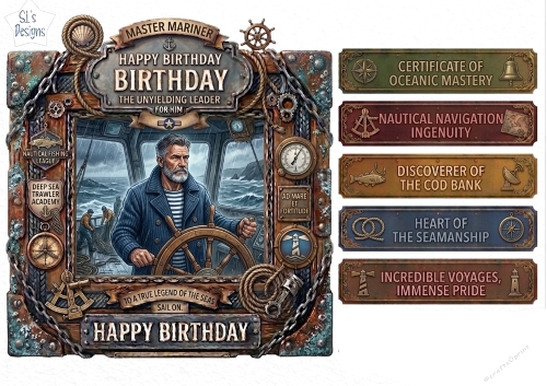 Master Mariner Nautical Birthday Topper Sheet for Him – Captain of the Seas Design 2