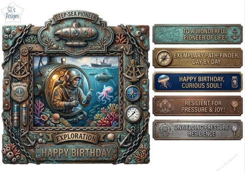 Deep‑Sea Pioneer Birthday Topper Sheet – Steampunk Diver & Ocean Exploration Design