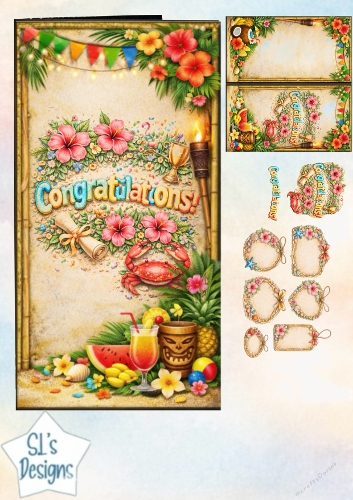 Tropical Congratulations Topper Sheet with Flowers, 