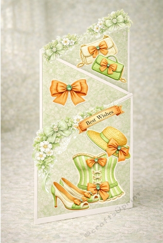 Elegant Fashion Accessories Card Front – Shoes, Corset, Handbags, Flowers, Bows & Best Wishes