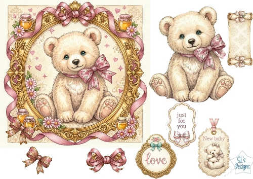 Vintage Teddy Bear & Honey Jar Card Topper 