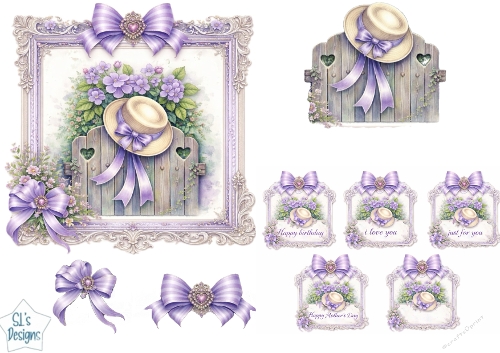 Lavender Garden Gate Card Topper Set with Bows, Mini Panels & Sentiment Tags