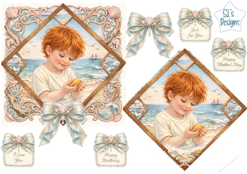 Vintage Seaside Child Topper Set – Blue Coastal Frame, Shells & Sentiment Tags 2