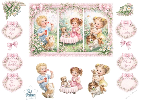 Pastel Vintage Children & Pets Garden Toppers – Floral Lace Card Front with Sentiments 3