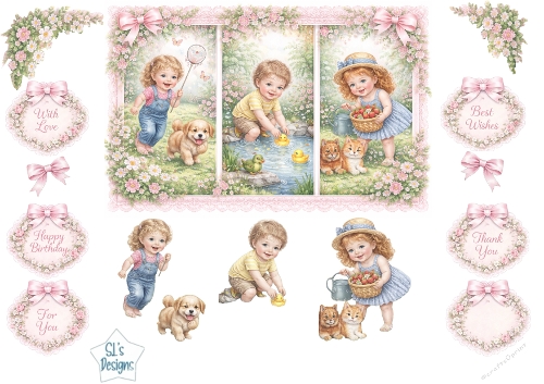 Pastel Vintage Children & Pets Garden Toppers – Floral Lace Card Front with Sentiments 4