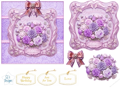 Lavender Rose Luxury Frame Card Topper – Elegant Floral Design 