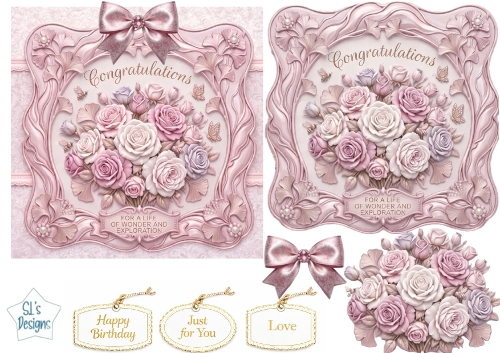 Pastel Rose Luxury Frame Card Topper – Elegant Floral