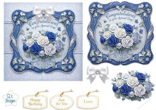 Blue Rose Luxury Frame Card Topper – Elegant Floral Design 