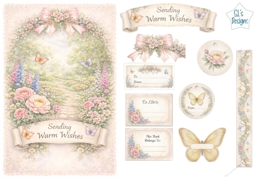 Butterfly Blossom Garden Luxury Card Topper – Pastel Pathway, Floral Arch & Spring Wishes