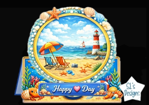 Coastal Holiday Frame Topper – Beach Chairs, Lighthouse & Summer Scene Printable