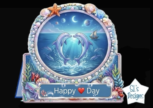 Ocean Heart Dolphins Frame Topper – Fantasy Sea Scene & Happy Day Printable