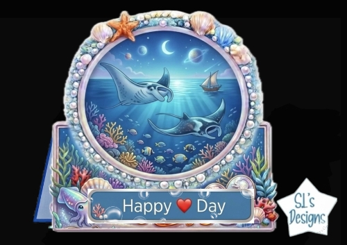 Celestial Manta Rays Frame Topper – Fantasy Ocean Scene & Happy Day Printable
