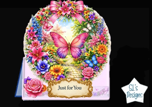 Vibrant Butterfly Garden Frame Topper – Floral Wreath & Just for You Printable