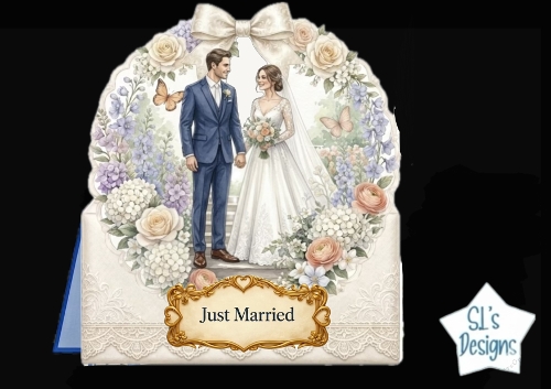 Elegant Wedding Couple Frame Topper – Floral Arch & Just Married Printable