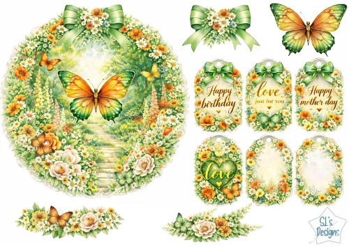 Butterfly Garden Wreath Topper Set – Floral Frames, Tags & Sentiments Printable