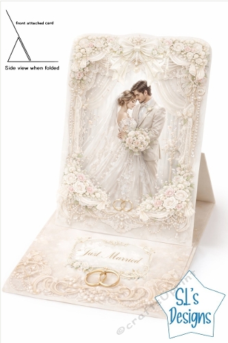 Just Married Wedding Card Kit – Bride & Groom, Rings & Pastel Flowers – Elegant Standing Card Printable