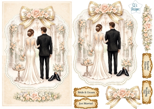 Elegant Wedding Couple Card Topper • Romantic Floral Arch • Luxury Printable Craft Sheet