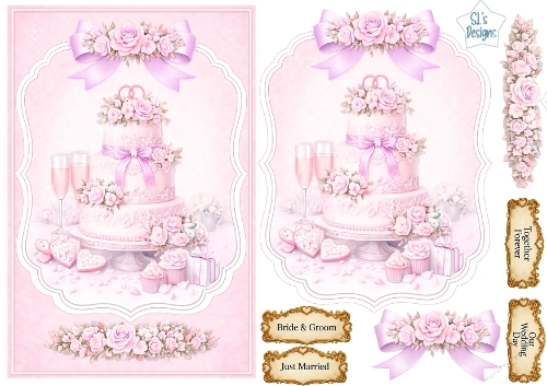 Luxury Pink Wedding Cake Card Topper • Romantic Pastel Celebration • Elegant Printable Sheet