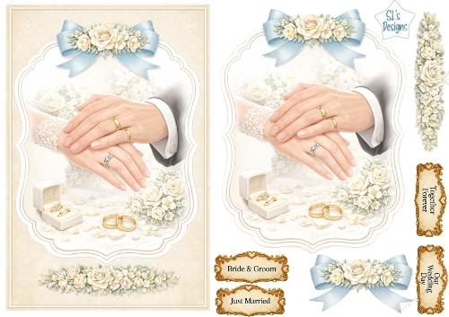 Luxury Wedding Hands Card Topper • Romantic Rings & Roses • Elegant Pastel Printable Sheet