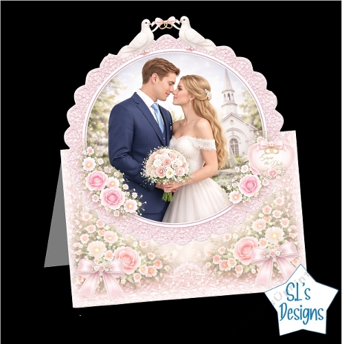 Bride & Groom at Church – Pastel Roses & Doves Printable