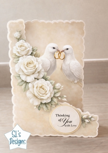 Elegant Wedding Doves & White Roses Thinking of You Card Topper