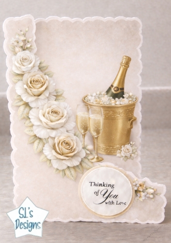Luxury Champagne Celebration & Cream Roses Card Topper