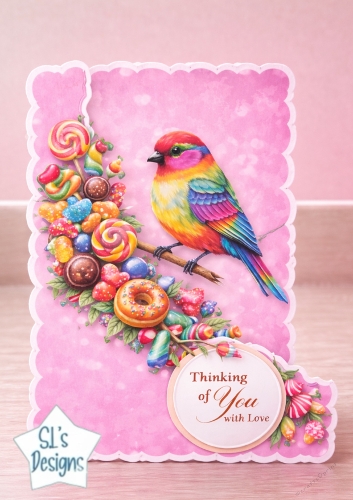Whimsical Candy Bird & Sweet Treats Thinking of You Card Topper
