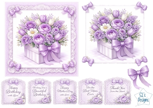 Floral Gift Box Card Kit – Lavender & White Flowers with Lace – Elegant All‑Occasion Printable