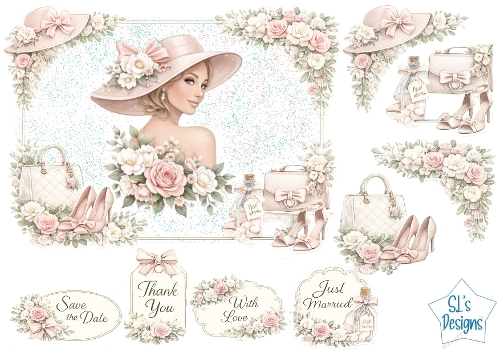 Elegant Lady in Pink Hat Card Kit – Fashion Accessories & Pastel Flowers – Romantic All‑Occasion Printable