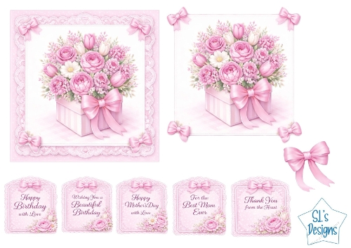 Floral Gift Box Card Kit – Pink & White Roses with Lace – Elegant All‑Occasion Printable