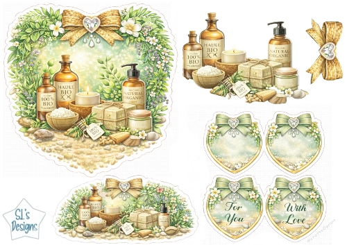 Natural Organic Spa Heart Topper with Wellness Gift Tags