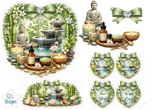 Zen Buddha & Spa Wellness Heart Topper with Lotus and Tags