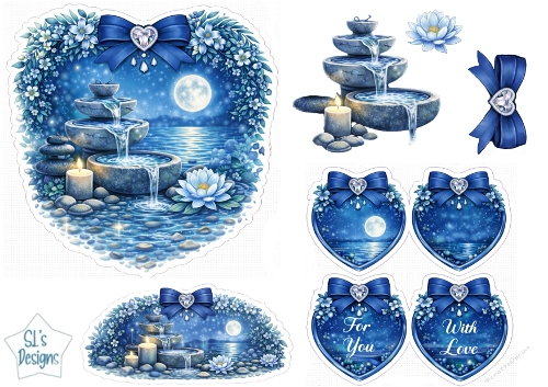 Moonlit Zen Fountain & Lotus Heart Wellness Topper with Tags