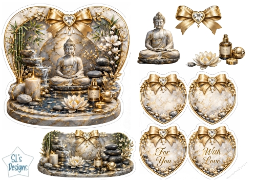 Luxury Zen Buddha & Lotus Marble Heart Wellness Topper with Tags 1
