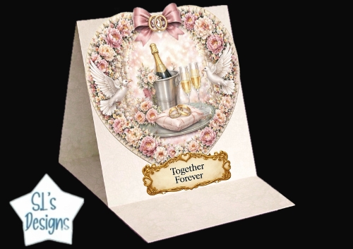 Romantic Champagne & Doves Floral Heart Wedding Topper – Together Forever