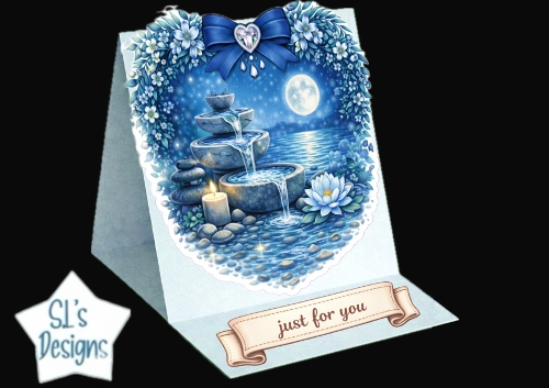 Moonlit Zen Fountain & Lotus Floral Heart Topper – Just For You