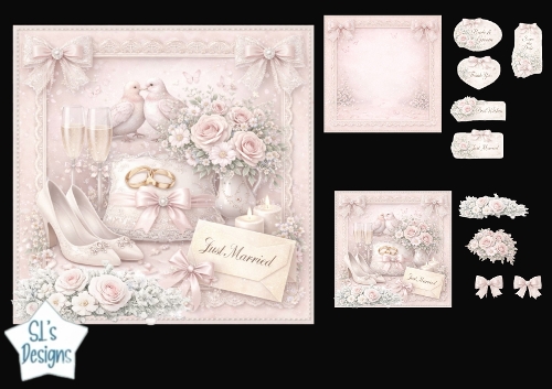 Romantic Pastel Wedding Doves & Roses Card Topper Kit