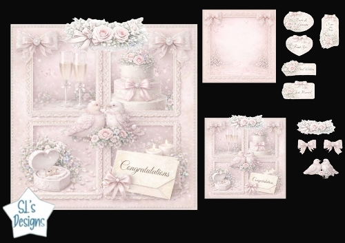 Elegant Pastel Wedding Doves, Cake & Roses Card Topper Kit 1