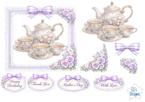 Vintage Tea Set Card Kit – Pastel Floral Teapot & Teacups with Lace – Elegant All‑Occasion Printable
