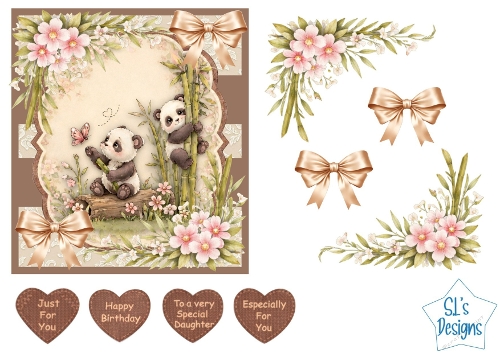Cute Pandas Card Kit – Bamboo, Pink Flowers & Heart Tags – Adorable All‑Occasion Printable