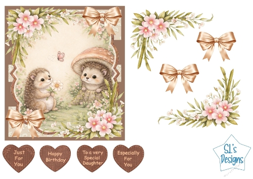 Cute Hedgehogs Card Kit – Woodland Flowers, Mushroom Scene & Heart Tags – Adorable All‑Occasion Printable