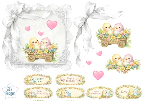 Pastel Love Birds Floral Topper with Lace Frame & Sentiment Labels 2