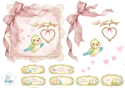 Pastel Love Bird Heart Topper with Lace Frame & Sentiment Labels 4