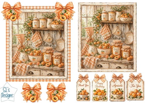 Vintage Apricot Kitchen Scene with Tags & Embellishments