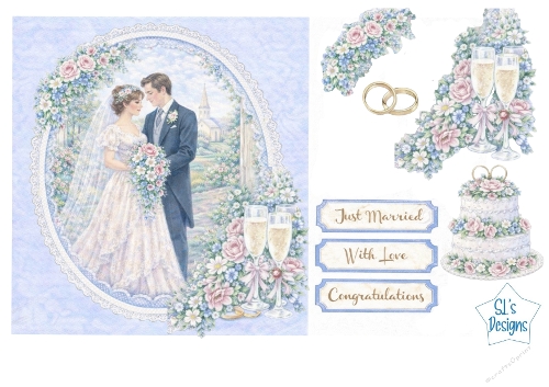 Wedding Couple Card Kit – Romantic Bride & Groom, Floral Accents, Rings & Celebration Labels – Elegant Printable