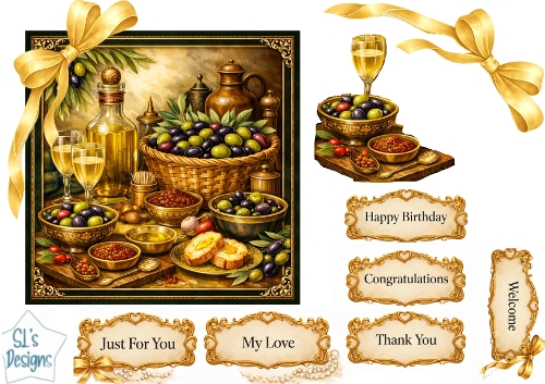Luxury Mediterranean Olives & Gold Sentiment Card Topper