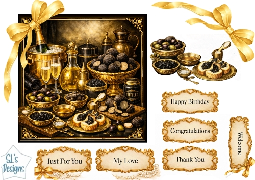 Luxury Champagne, Truffles & Caviar Gold Card Topper