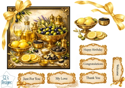 Luxury Lemons & Olives Gold Gourmet Card Topper